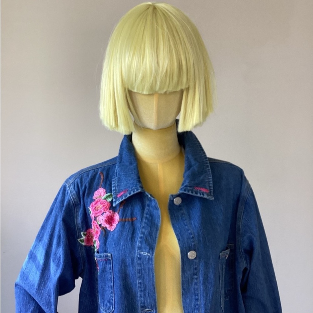 Denim & Co Vintage 90’s chore denim jacket with floral embroidery SZ M - Picture 2 of 6